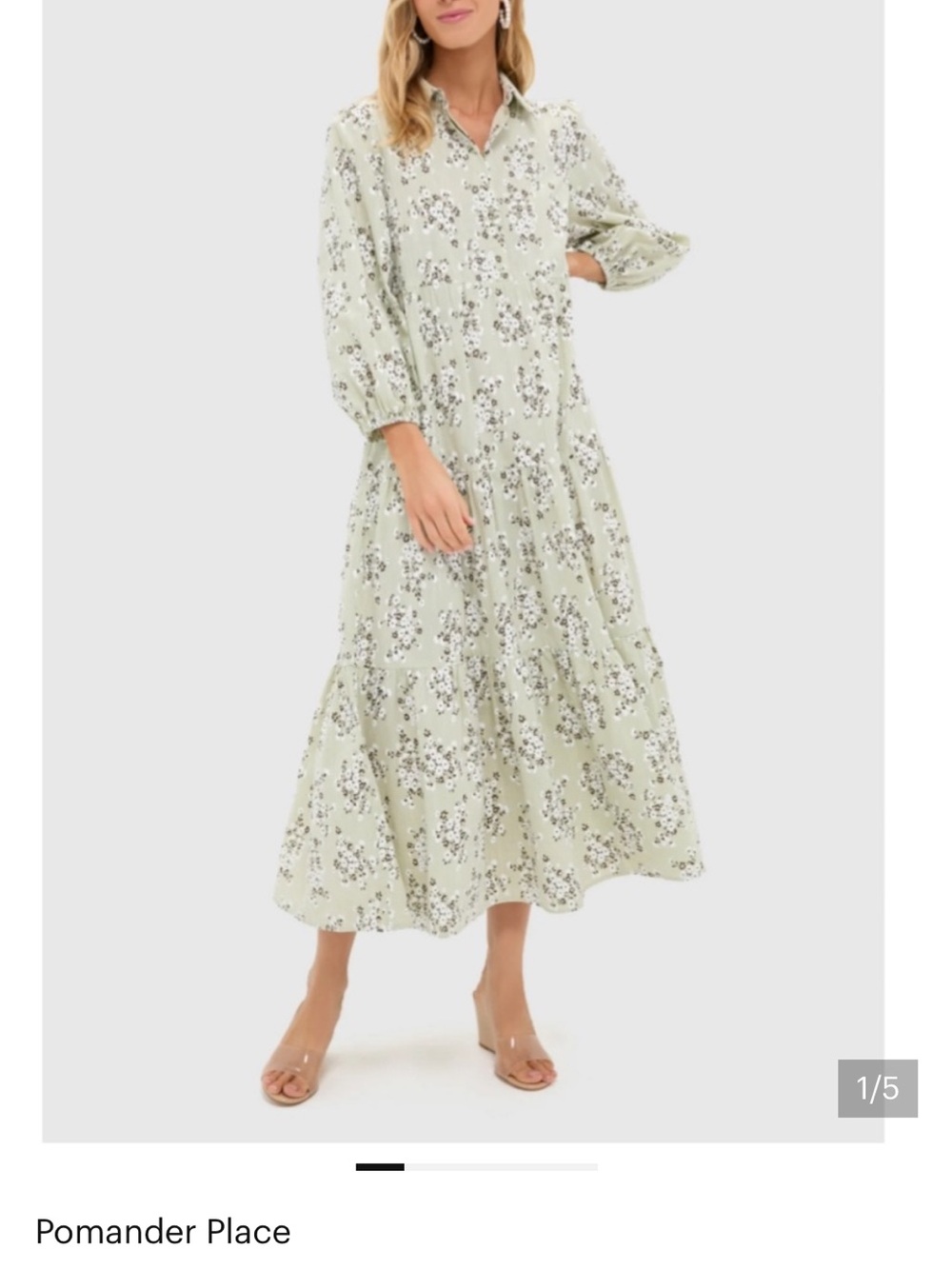 NWT Pomander Place Sage:Mint Floral Tiered Maxi Dress L